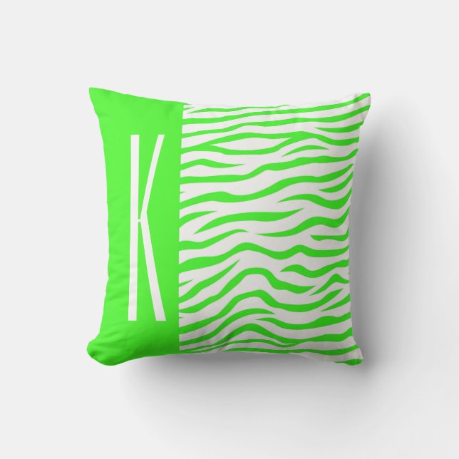 Almofada Impressão Animal Neon Green & White Zebra Strips (Frente)