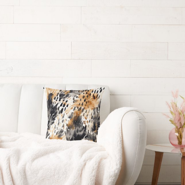 Almofada Impressão Animal Selvagem de Creme Negro Leopardo (Sofá)