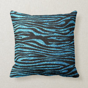 Almofada Impressão azul da zebra (brilho do falso que