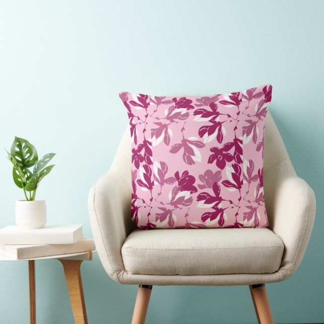 Almofada Impressão botânica de magnólia rosa (Cadeira)