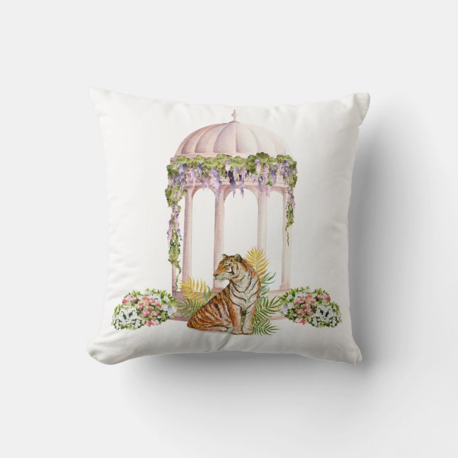 Almofada Impressão Botânica Elegante de Tigre Indiano (Frente)