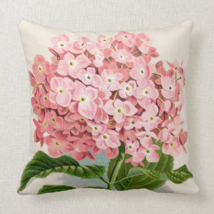 Almofada Impressão botânico do Hydrangea cor-de-rosa
