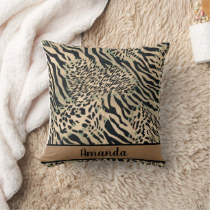 Almofada Impressão castanha e tigre preto e zebra