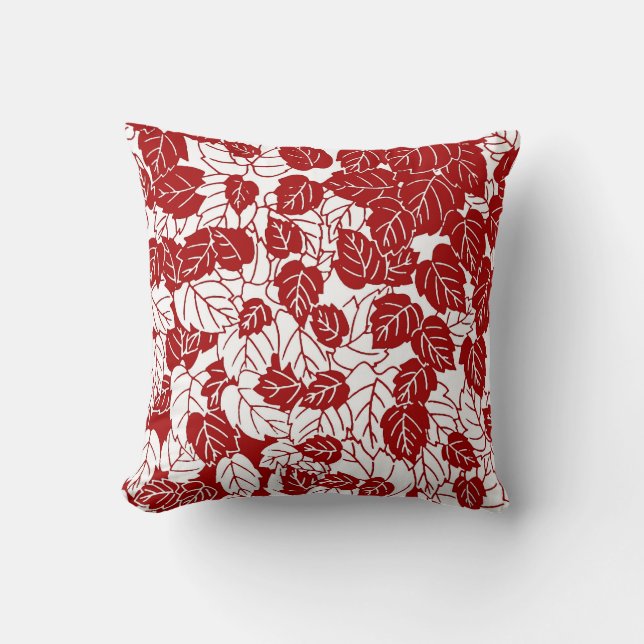 Almofada Impressão da folha, obscuridade - vermelho e (Frente)