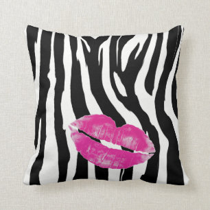Almofada Impressão da zebra dos lábios do rosa quente