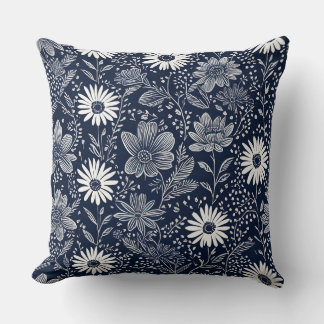 Almofada impressão de Bloco Florestal Branco e Azul