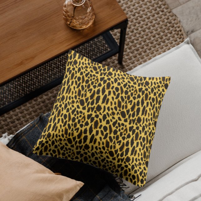 Almofada Impressão de Chita Amarela com Travesseiro decorat (Yellow Cheetah Print with Black Spots Animal Pattern Throw Pillow)