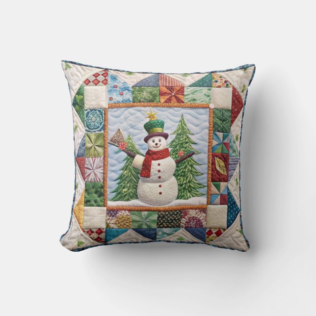 Almofada Impressão de Colcha de Boneco de Neve e Árvore de  (Frente)