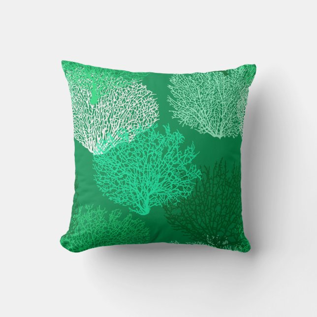 Almofada Impressão de coral do ventilador, tons de verde de (Frente)