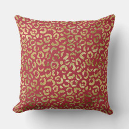Almofada Impressão de Glam Leopardo Dourado Vermelho