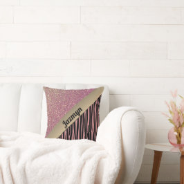 Almofada Impressão de Glam Zebra, Cor-de-rosa, esbranquiçad