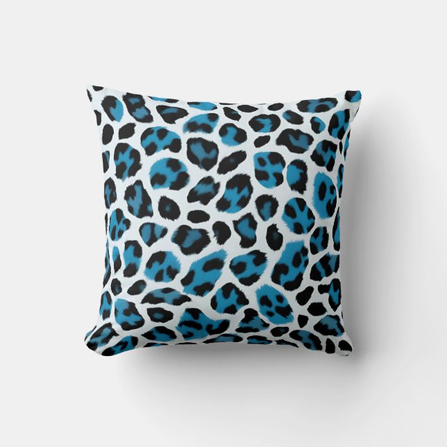 Almofada Impressão de Leopardo Azul e Branco (Frente)