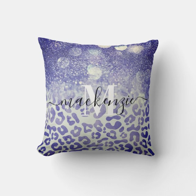 Almofada Impressão de Leopardo Azul Gliter (Frente)