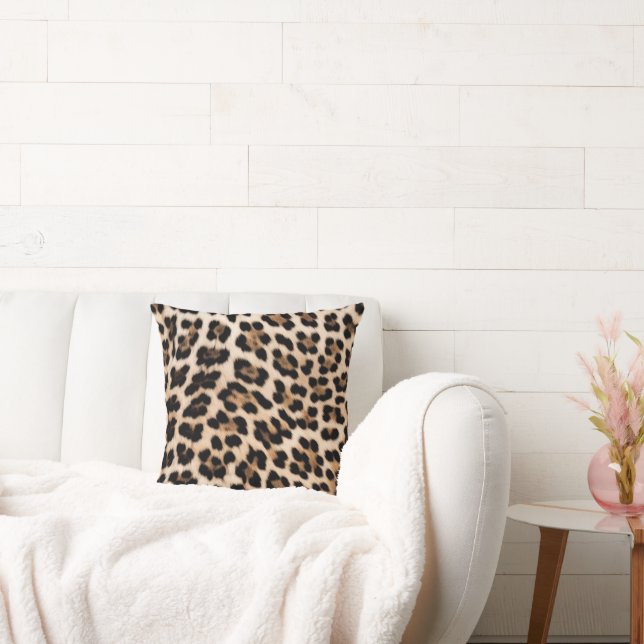 Almofada Impressão de leopardo chique creme preto marrom (Sofá)