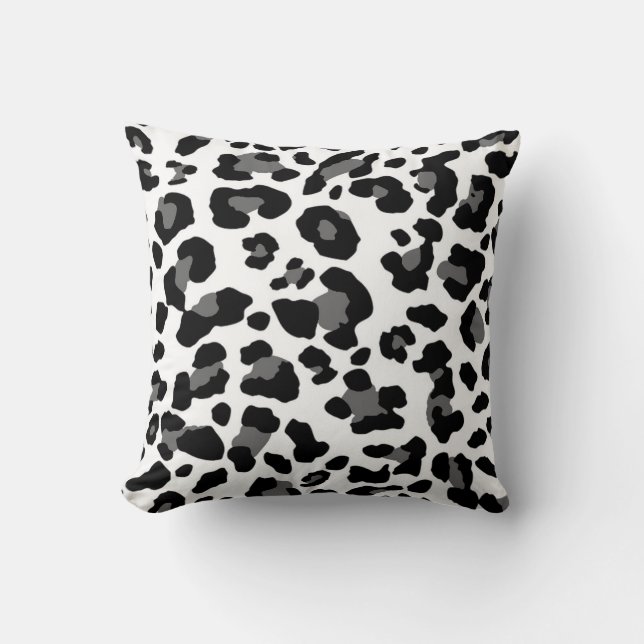 Almofada Impressão de leopardo falso preto e branco (Frente)