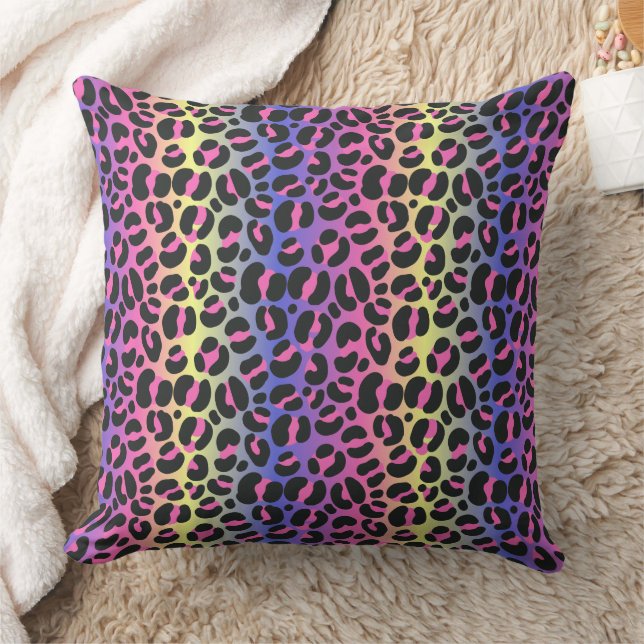 Almofada Impressão de leopardo gradiente néon colorido (Cobertor)