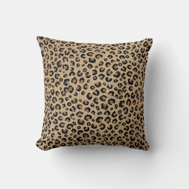 Almofada Impressão de Leopardo Negro brilhante Dourado Eleg (Frente)