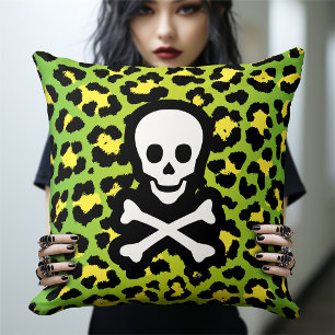 Almofada Impressão de Leopardo Verde Jolly Roger Pirate Edg
