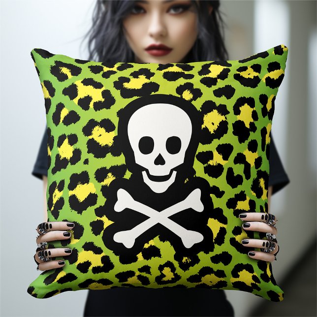 Almofada Impressão de Leopardo Verde Jolly Roger Pirate Edg (Criador carregado)