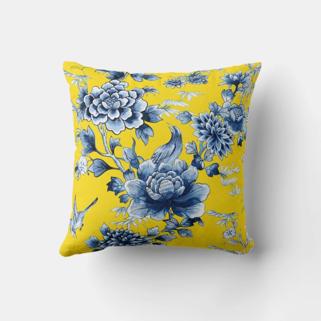 Almofada Impressão de luxo azul floral no Travesseiro decor (Verso)