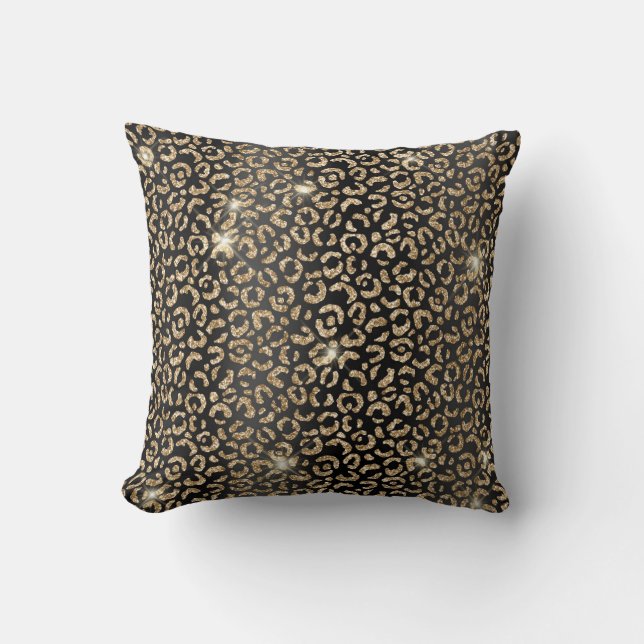 Almofada Impressão de manchas de leopardo brilho dourado e  (Frente)