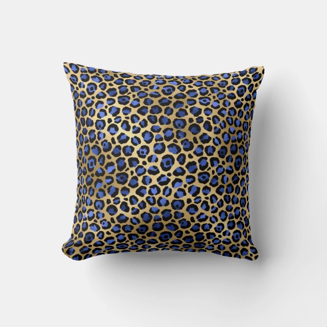 Almofada Impressão de manchas de leopardo dourado e azul re (Frente)