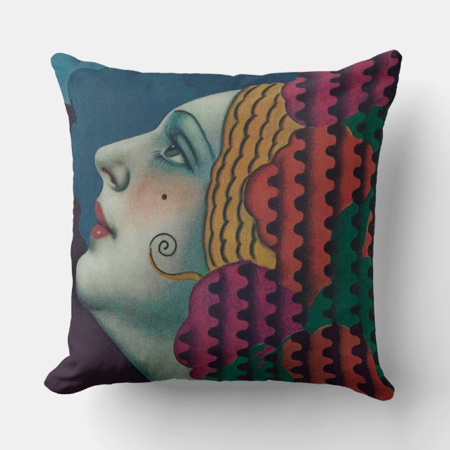 Almofada impressão de mulher art déco circa 1930 (Frente)