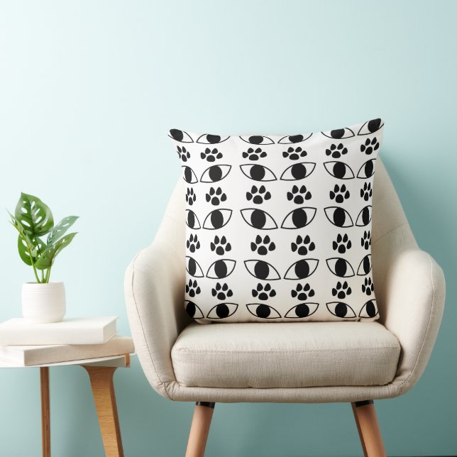 Almofada Impressão de Pata de Gato Preto e Branco   (Cadeira)