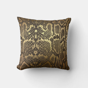 Almofada Impressão de Pele de Cobra Moderno Dourado Glamour