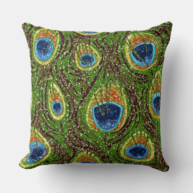 Almofada Impressão de Penas de Peacock Coloridas (Frente)