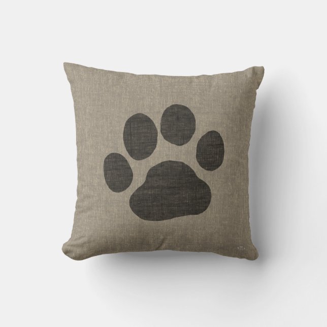 Almofada Impressão de Pet Dog Paw| Estilo Faux Linen Burlap (Frente)