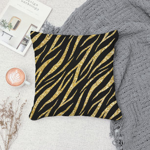 Almofada Impressão de Zebra Dourada Clássica Preta de Luxo