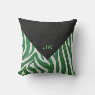 Almofada Impressão de Zebra Monograma Verde e Branco