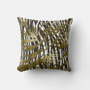 Almofada Impressão de zebra preta e dourada Safari Chic Gla