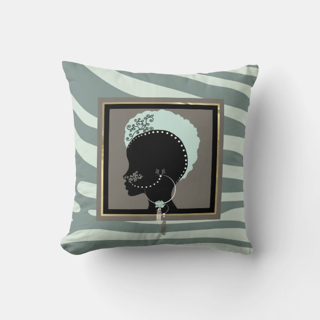 Almofada Impressão de zebra verde menta e preto (Frente)