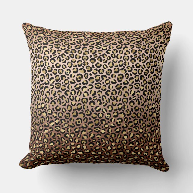 Almofada Impressão do Leopardo Preto Dourado de Bronze     (Frente)