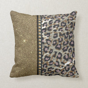 Almofada Impressão Dourado do brilho e do leopardo com