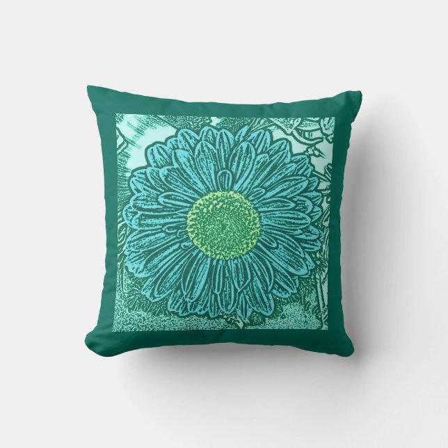 Almofada Impressão em bloco de Gerbera Daisy, Aqua Claro e  (Frente)