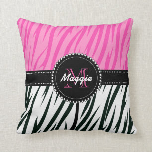Almofada Impressão em Zebra Preta e Rosa, Monograma Person