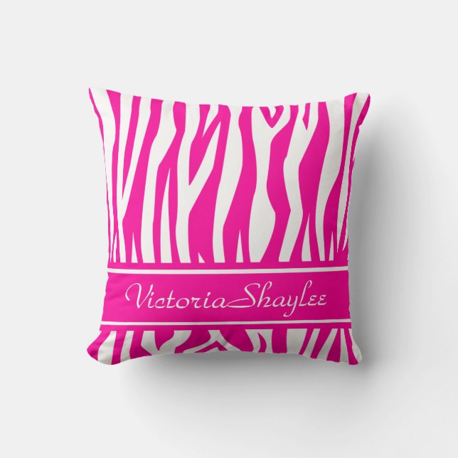 Almofada Impressão em zebra rosa com texto personalizado (Frente)