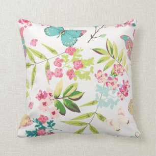 Almofada Impressão feminino floral da flor da borboleta