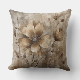 Almofada Impressão Floral Aquarela Bege Marrom Terroso