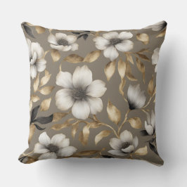 Almofada Impressão Floral Clássica Marrom e Dourada
