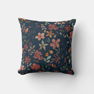 Almofada Impressão Floral de Aquarela Antiquada no Marinho