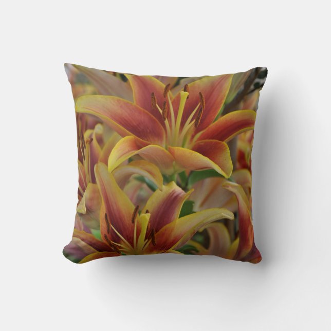 Almofada Impressão floral de lírios laranja (Frente)