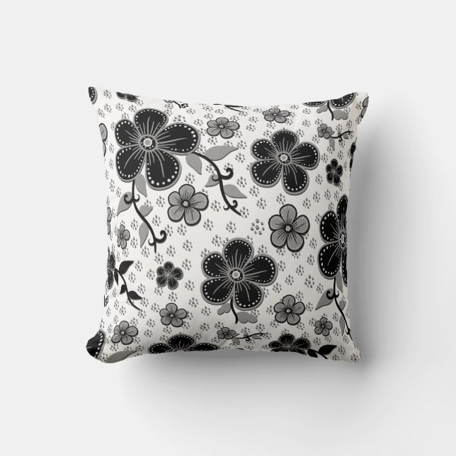 Almofada Impressão Floral preto-e-branco (Frente)