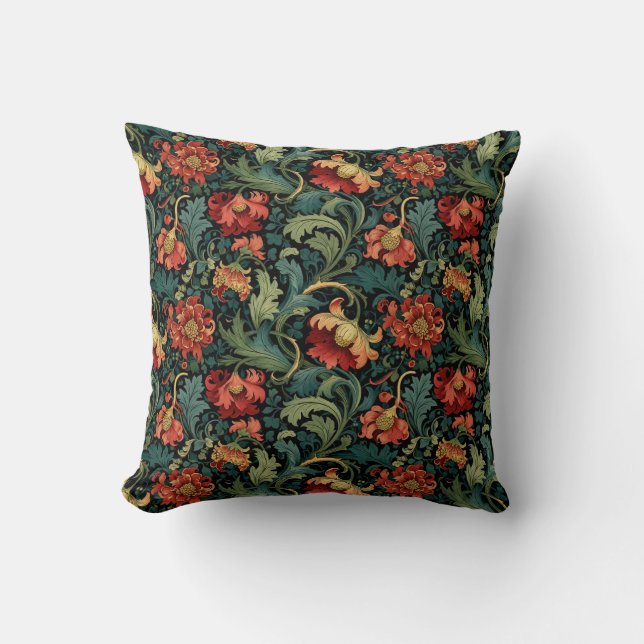 Almofada Impressão floral vermelha de William Morris (Frente)