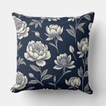 impressão floral vintage azul e branco