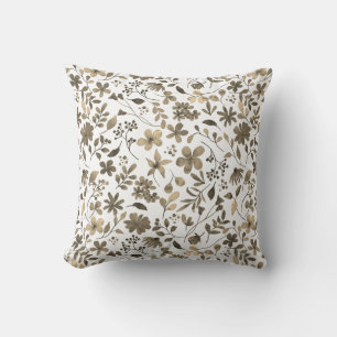 Almofada Impressão Floral Vintage em Tom Sépia