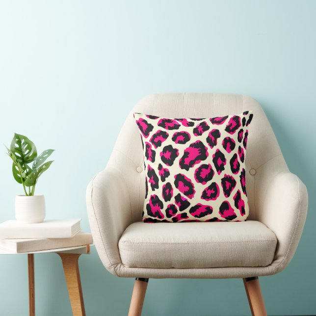 Almofada Impressão Leopardo de Animais Rosa e Preto (Cadeira)
